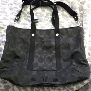 Coach Signature Kyra Black Travel Tote - Black And Hot Pink